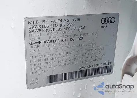 2019 Audi Q3 2.0T Premium z USA, uszkodzony, nr VIN WA1AECF36K1070229